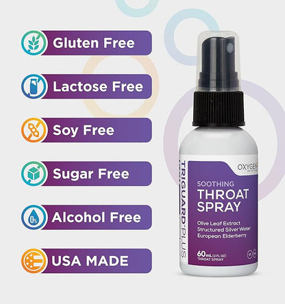 TriGuard Plus Throat Spray | Elderberry Extract, Olive Leaf Extract and Colloidal Silver Water 3-in-1 Immune Support Throat Spray | Powerful Immune System Booster | Great Taste, 2oz, Made in USA