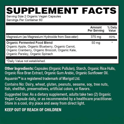 PlantFusion Vegan Magnesium Complex 375mg from Sea Water, Bioavailable Marine Magnesium with Fermented Organic Whole Food Blend, Non-GMO, Muscle & Relaxation Support, 120 Cap