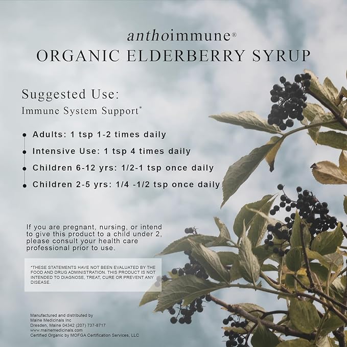 Organic Elderberry Syrup - Anthoimmune - Immune Support Supplement for Adults and Kids- USDA Organic, Ultra-Premium Black Elderberry Formula (8 oz) 48 Servings