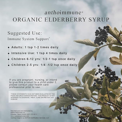 Organic Elderberry Syrup - Anthoimmune - Immune Support Supplement for Adults and Kids- USDA Organic, Ultra-Premium Black Elderberry Formula (8 oz) 48 Servings