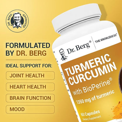 Dr. Berg (Only 2 Per Day) Turmeric Supplement with Black Pepper (BioPerine) - 1350 mg Turmeric Curcumin Supplement with 95% Curcuminoids – Turmeric Curcumin with Black Pepper – 60 Turmeric Capsules