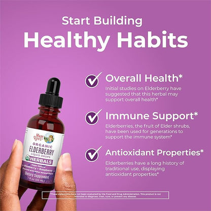 MaryRuth Organics Elderberry Syrup | USDA Organic | Sugar Free Immune Support Supplement for Adults & Kids, Ages 1 | Vegan, Non-GMO, Immune Boosters, Clean Label Project Verified | 1 Fl Oz