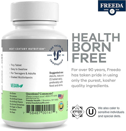 Freedavite Tiny Tablet - Moderate Multivitamin for Men and Women - Vitamin A, C, D, E, B1, B2, B6, B12, Biotin, Calcium, Zinc, Iron, Magnesium, Manganese, Copper, Selenium, Iodine - 100 Count