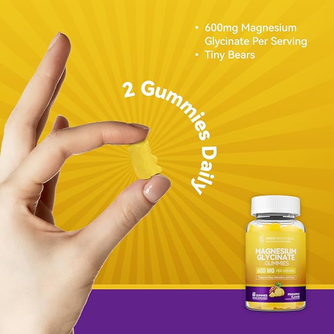 Magnesium Glycinate Gummies - Magnesium Gummies for Adults, for Sleep, Relaxation & Focus, Non - GMO, Gluten - Free, Mixed Berry and Pineapple Flavors, 120 Count (60 of Each)
