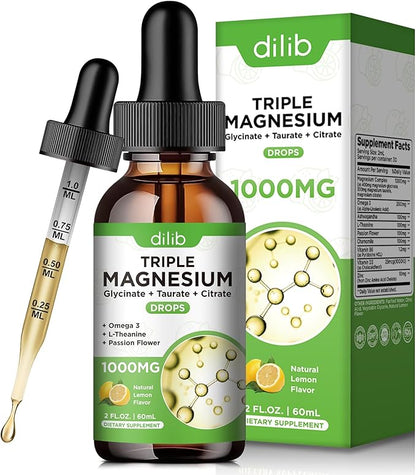 Magnesium Glycinate Liquid Drops with Taurate Citrate - Mangesium Supplement for Sleep, Stress Relief, Bone, Muscle - 2 Fl Oz, Vegan, Lemon Flavor