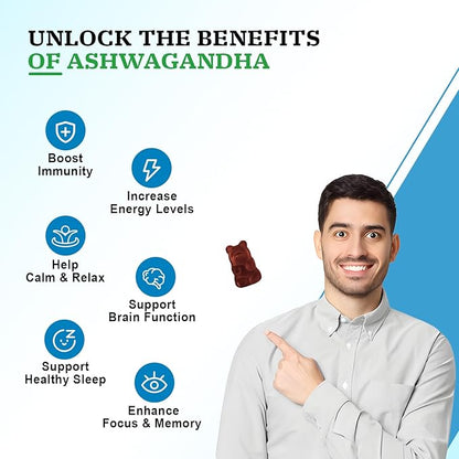 Ashwagandha Gummies for Women & Men, Ashwagandha Supplements for Calm Mood & Increased Energy, Non-GMO, Gluten-Free, Vegan 60ct