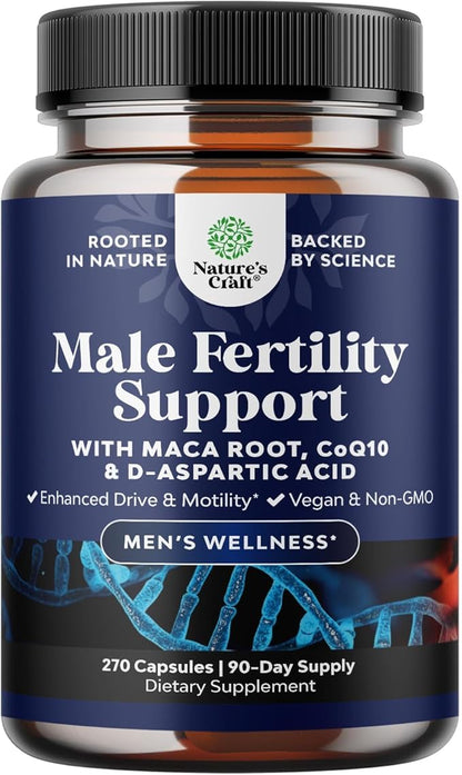Pre Conception Male Fertility Supplement - Semen Volume Booster with CoQ10, Maca Root, Methyl Folate & D-Aspartic Acid - Mens Fertility Supplement for Sperm Motility - Conception for Him, 90 Days
