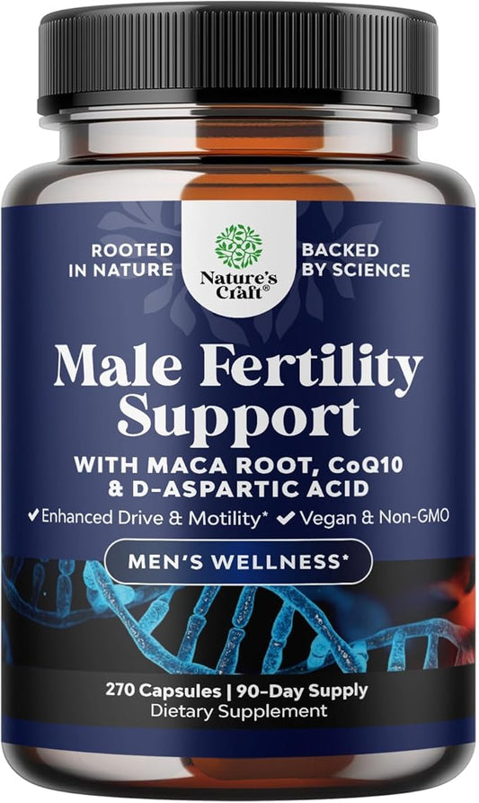 Pre Conception Male Fertility Supplement - Semen Volume Booster with CoQ10, Maca Root, Methyl Folate & D-Aspartic Acid - Mens Fertility Supplement for Sperm Motility - Conception for Him, 90 Days