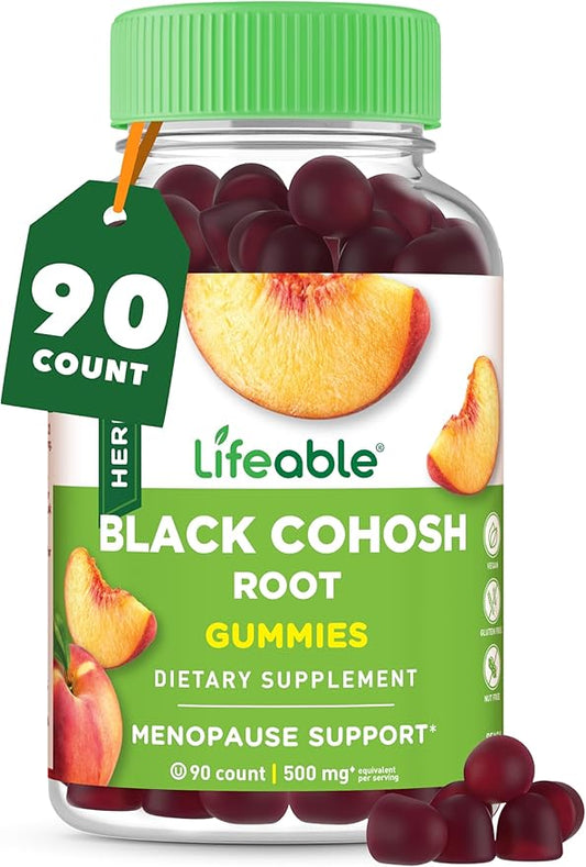 Lifeable Black Cohosh Gummies | 500 mg | Black Cohosh for Menopause Hot Flashes and Night Sweats Relief for Women | Non GMO and Vagan Herbal Supplements | 90 Gummies