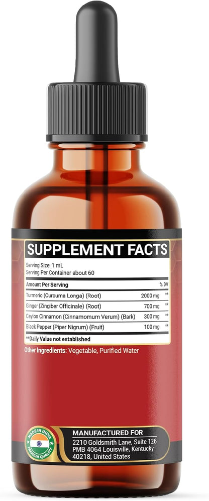 4in1 Liquid Turmeric Curcumin Drops Extract with Ceylon Cinnamon, Ginger and Black Pepper for Joint Support - 2FL oz - 60 Servings