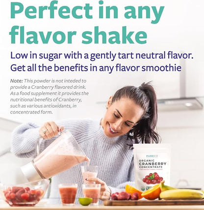 USDA Organic Cranberry Concentrate (50:1) Powder - 500mg is Equivalent to 25,000mg of Fresh Cranberries - for Kidney Cleanse & UTI Support Vitamins - Women - Supplement - 100 Servings - No Pills