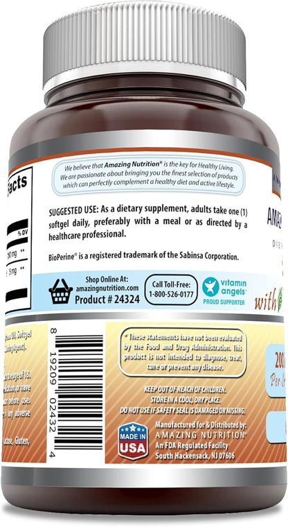 Amazing Formulas CoQ10 with Bioperine Supplement | 200 Mg per Serving | 60 Softgels | Non-GMO | Gluten-Free | Made in USA