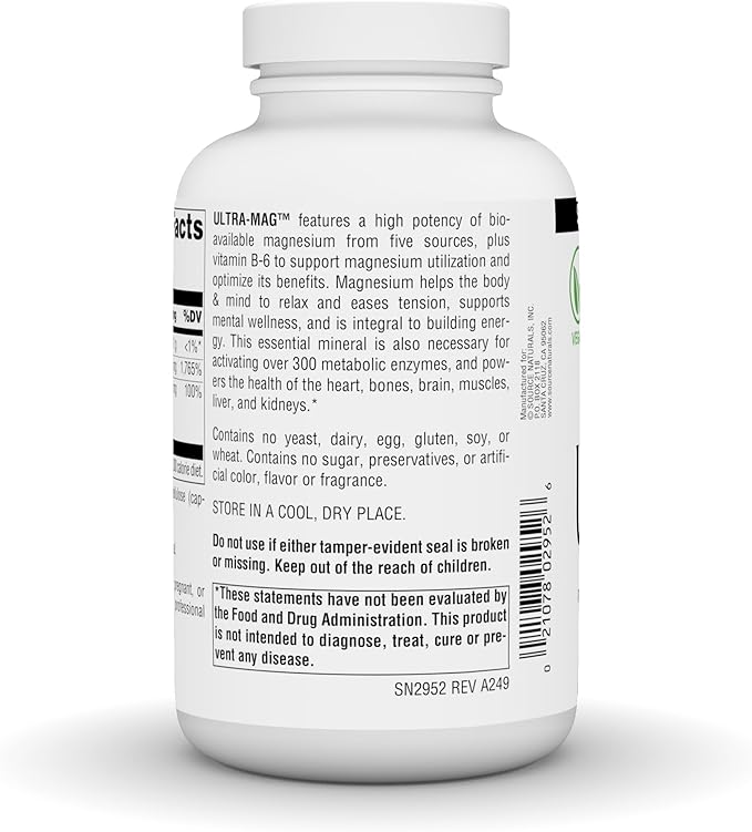 Source Naturals Ultra-Mag, Vegan Dietary Supplement, 5-in1 Bioavailable Magnesium, Relaxes Muscles & Calms Nerves*, Vegan Capsules (180)