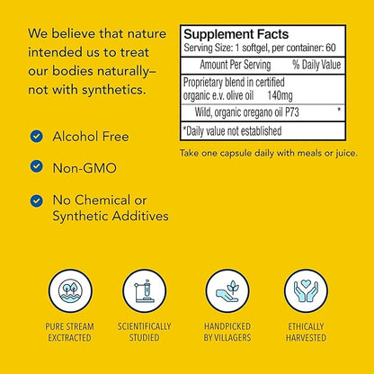 NORTH AMERICAN HERB & SPICE Oreganol P73-60 Gelcaps - Immune System Support - Unprocessed, Vegan Friendly Wild Oregano - Mediterranean Source - Non-GMO - 60 Servings