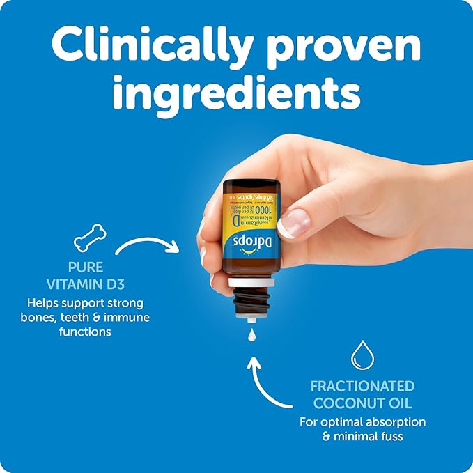 Ddrops Adults 1000IU 365 Drops - Liquid Vitamin D3 Supplement, Supporting Strong Bones & Immune System