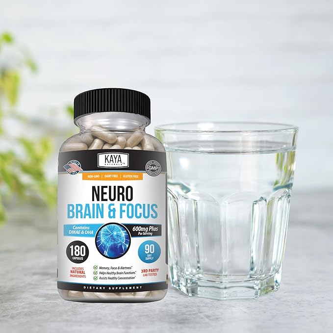 Kaya Naturals - Neuro Brain for Memory & Focus - Nootropic Energy Capsule - Nootropic Brain Support Supplement - Focus & Concentration & Learning Accuracy - Cognitive Function - 180 Count