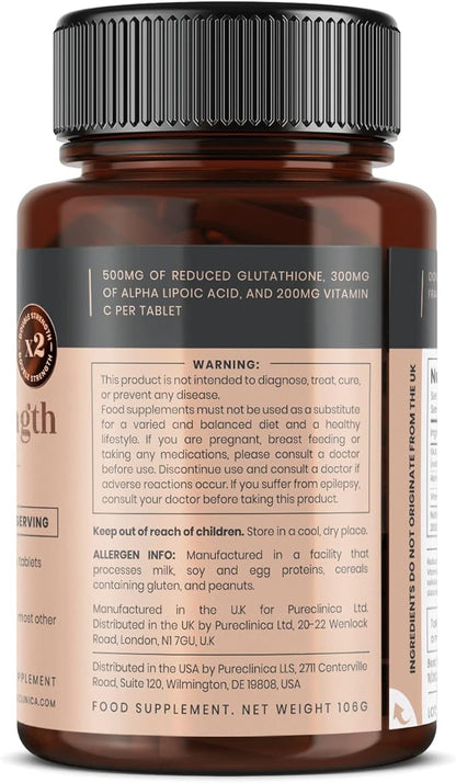 Glutathione 1000mg x 240 Tablets (4 Bottles of 60)- w/500mg Glutathione, 300mg ALA, and 200mg VIT C per Tablet