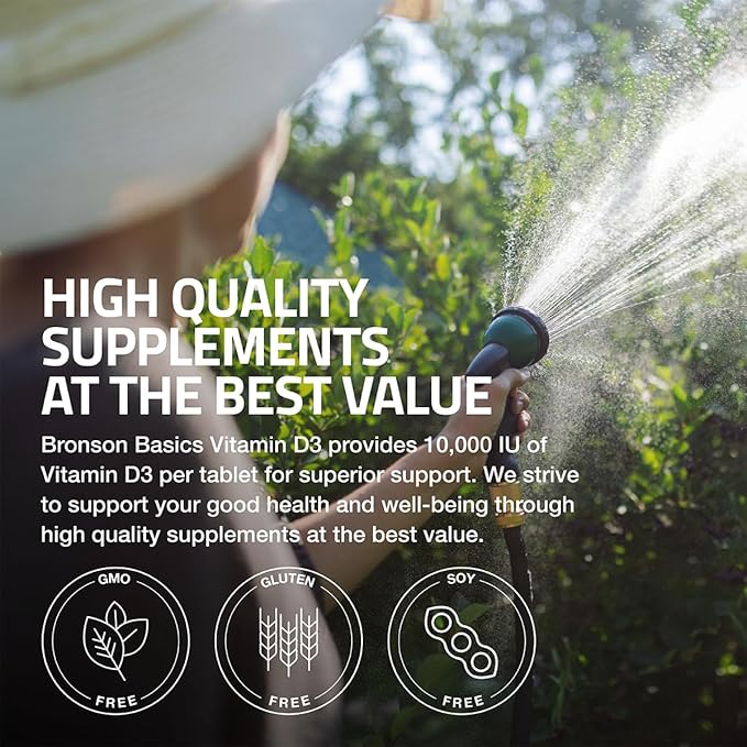 Bronson Vitamin D3 10,000iu (250mcg) 1 Year Supply for Healthy Muscle Function and Immune Support, Non-GMO, 360 Tablets