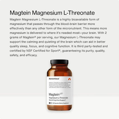 Momentous Magtein Magnesium L-Threonate 145mg - Magnesium Threonate Supplement for Cognitive Function & Rest Support, 30 Servings (Package May Vary)