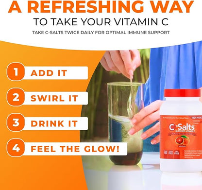C-Salts Original Vitamin C Powder Supplement - 100% Pure High Dose Buffered Vitamin C Powder for Immune Support - Sugar-Free Powdered Drink Ascorbate, Organic, Stomach-Friendly, Blood Orange 8oz