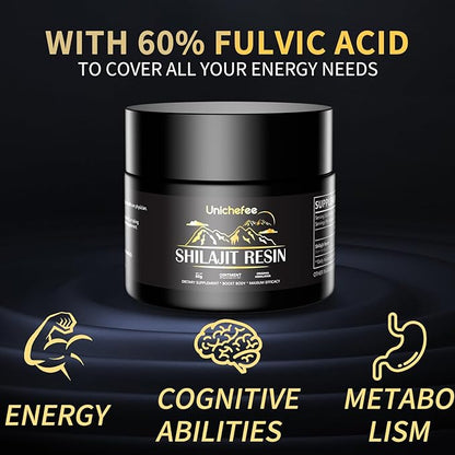 Shilajit Resin for Men and Women, Pure Himalayan Organic 100% Shilajit Natural Resin Mineral Holistic Health Supplements with 85+ Trace Minerals & Fulvic Acid for Energy -60g