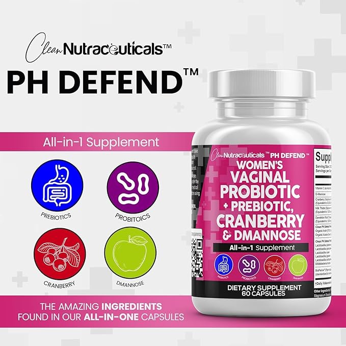 Clean Nutraceuticals Vaginal Probiotics for Women + Prebiotics 20 Billion Cranberry Pills w D-Mannose 500 mg for Urinary Tract Health pH Balance - for Vaginal Health Supplements Pills - 2Pack