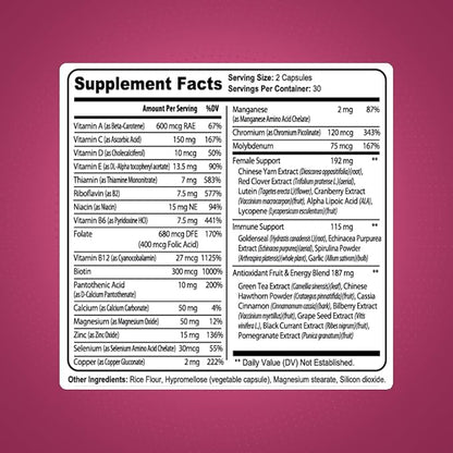 MULTIVITAMIN for Active Women, 60 Capsules, Multivitamin & Multi-Mineral Supplement for Women, Helps Support Energy Levels, Focus, Concentration & Immune Health