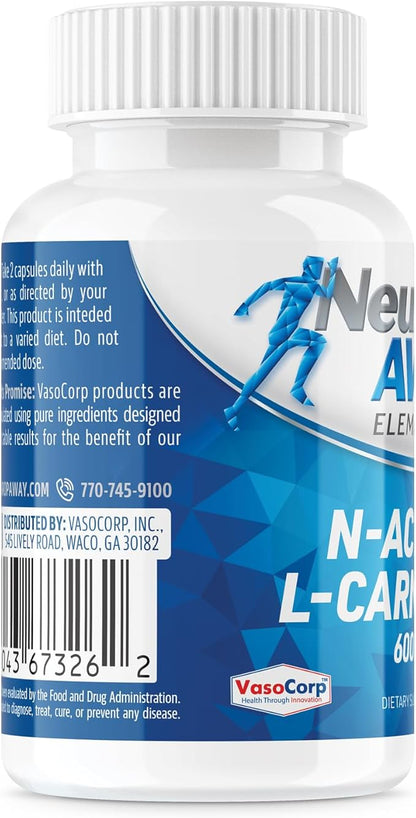 NeuropAWAY Elements N-Acetyl-L-Carnosine 600mg 60CT Acid Resistant Capsules Third Party Tested Manufactured in a CGMP Facility