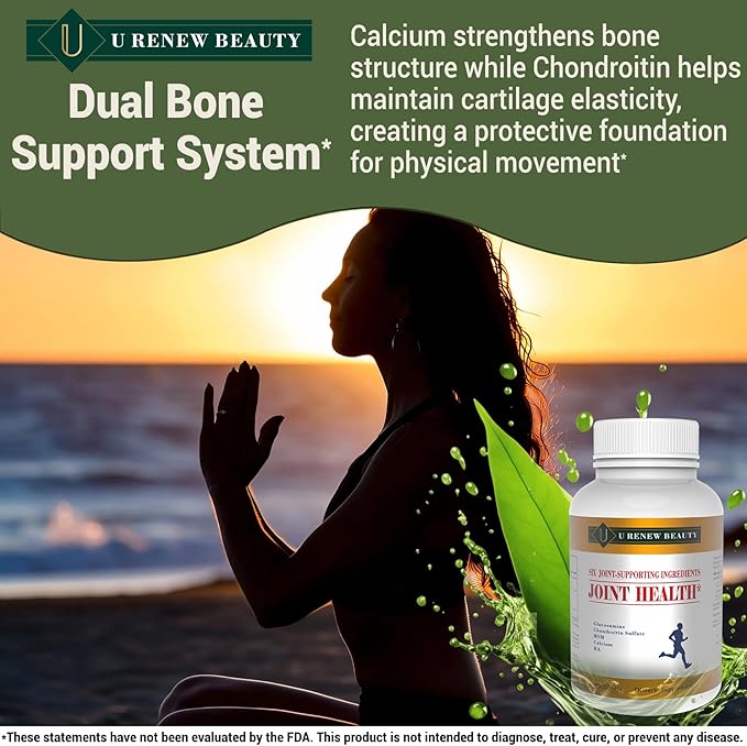U Renew Beauty Glucosamine Chondroitin MSM and Hyaluronic Acid Calcium Supplements Used for Cartilage & Joint Health & Flexibility Repair Support Formula,Non-GMO Ingredients,Gluten Free,90 Tablets