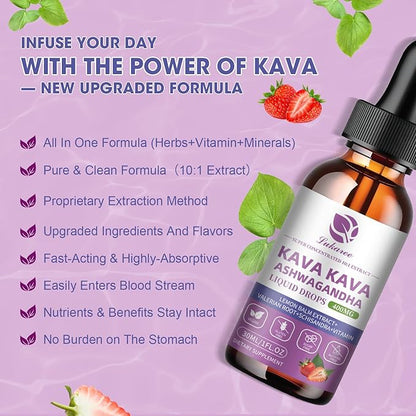 (1 pack) Kava Kava Root Extract Supplement - Calming High Concentration Kava w/ Ashwagandha, Lemon Balm, Valerian Root for Relaxation, Liver, Cognitive Support & Immune System,Vegan, Alcohol-Free