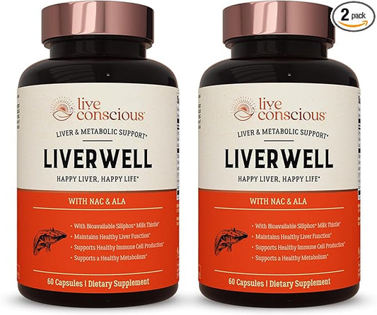LiverWell Liver Cleanse, Rejuvenation, Metabolic Support - Liver Supplement for Liver Health w/Highly Bioavailable Milk Thistle Extract, N-Acetyl Cysteine, Alpha Lipoic Acid, Zinc, Selenium - 2 Pack