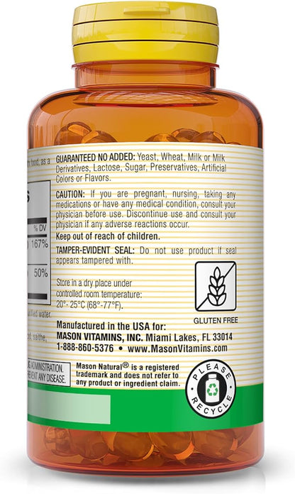 MASON NATURAL Vitamins A & D3 from Fish Liver Oil - Healthy Vision and Immune Health, Improved Muscle and Nerve Function, 100 Softgels