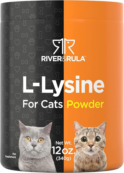 Horbäach L-Lysine Powder for Cats 500mg | 12oz | Cat Health Supplement | Non-GMO, Vegetarian Formula | by River & RULA