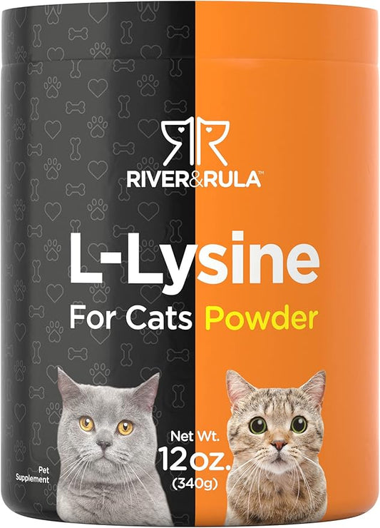 Horbäach L-Lysine Powder for Cats 500mg | 12oz | Cat Health Supplement | Non-GMO, Vegetarian Formula | by River & RULA