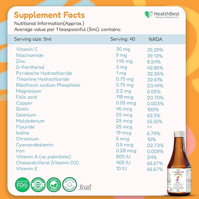 Kidbest Multivitamin Syrup for 3-13 Years Kids | 200ml