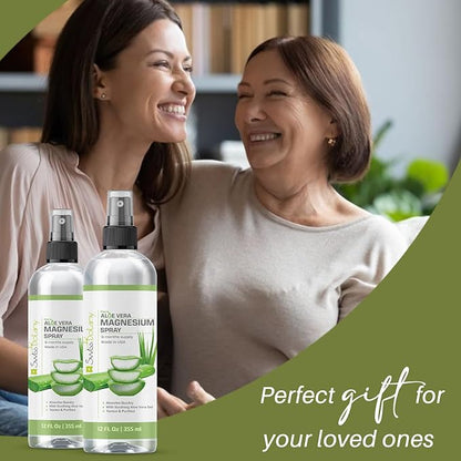 Topical Magnesium Spray with Aloe Vera - Pure Magnesium Oil Spray for Stress Relief - USP Grade Aloe Vera Magnesium Spray for Sleep - 12 Fl Oz