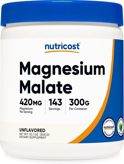 Nutricost Magnesium Malate Powder (300g) - 420mg of Magnesium Per Serving - Non-GMO, Gluten Free