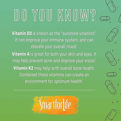 Smart for Life ADK Vitamins Supplement - High Potency Vitamin ADK - Vitamin D3, Vitamin K2 & Vitamin A - Supports Bone and Heart Health - 5,000 IU Vitamin A - 5,000 IU Vitamin D3-500mcg Vitamin K2