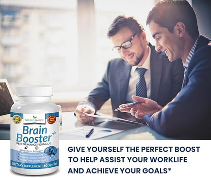 40-in-1 Brain Booster Supplement for Focus, Memory, Clarity, Energy | Advanced Vitamins Plus eBook | for Men & Women, Cognitive Function Nootropic Support with DMAE, Mind Health Formula | 60 Capsules