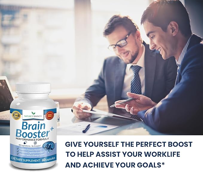 40-in-1 Brain Booster Supplement for Focus, Memory, Clarity, Energy | Advanced Vitamins Plus eBook | for Men & Women, Cognitive Function Nootropic Support with DMAE, Mind Health Formula | 60 Capsules