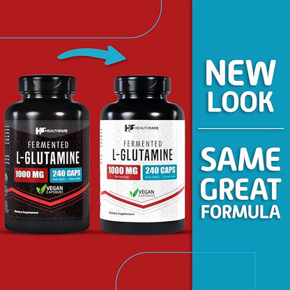 L-Glutamine 1000mg Capsules | 240 Veg Capsules | Amino Acid Fuel for Gut & Muscle Health | Non-GMO | Gluten-Free | Support for Recovery & Wellness | Made in The USA