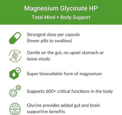 Magnesium-HP | Ultra Pure Glycinate with Zero Fillers | 180 mg Magnesium Glycinate | 90 Servings
