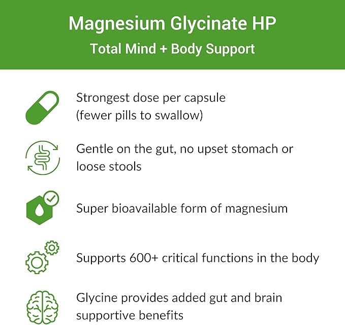Magnesium-HP | Ultra Pure Glycinate with Zero Fillers | 180 mg Magnesium Glycinate | 60 Servings