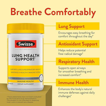 Swisse Lung Detox and Cleanse | Lungs Support Supplement & Respiratory Health with Mullein Leaf Extract, Reishi, Astragalus | Healthy Immune System with Zinc & Vitamin C | 90 Tablets