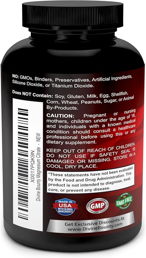 Pure Magnesium Citrate Capsules - 1300mg Magnesium Supplement with Elemental Magnesium - 120 Vegetarian Capsules