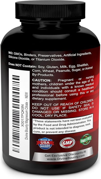 Pure Magnesium Citrate Capsules - 1300mg Magnesium Supplement with Elemental Magnesium - 120 Vegetarian Capsules