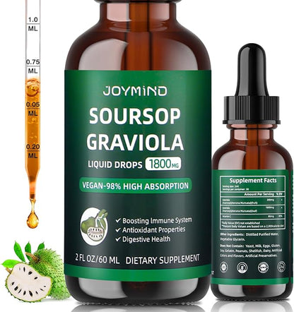 Graviola Soursop Leaf Extract Liquid - Soursop Bitters Liquid, Immune Boost, Relax, Liver and Sleep, Vegan, Sugar & Gluten Free, 98% Absorption Rate, Natural Flavor, 2 Month Supply 60ML