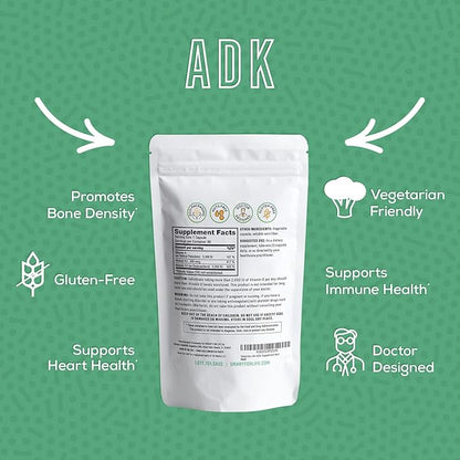 Smart for Life ADK Vitamins Supplement - High Potency Vitamin ADK - Vitamin D3, Vitamin K2 & Vitamin A - Supports Bone and Heart Health - 5,000 IU Vitamin A - 5,000 IU Vitamin D3-500mcg Vitamin K2