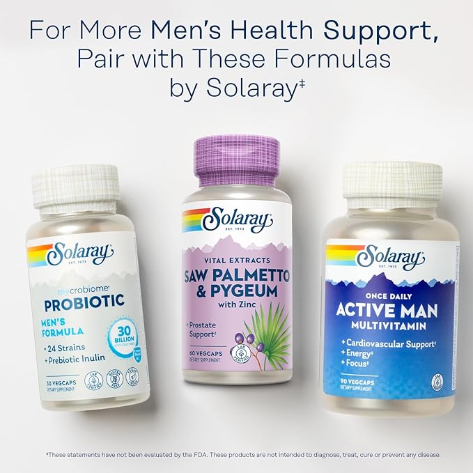 SOLARAY Saw Palmetto and Pygeum - Saw Palmetto for Men and Pygeum Bark - with Zinc, Vitamin B6, Pumpkin Seed and Amino Acids - Prostate Supplements for Men w/Beta Sitosterol (60 VegCaps)