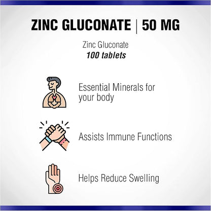 Natural Systems Zinc Gluconate 50 mg - Supports Your Immune System - Helps Bone and Muscle Strength - Elemental Minerals for Your Diet - Great Nutrition Supplement